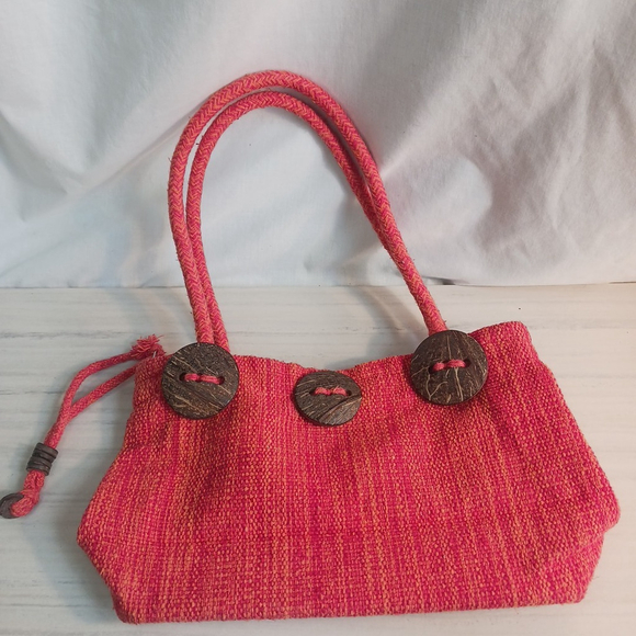 Orange Handbags - Boho Orange/ Red Handbag Coconut Buttons/beads Woven Fiber W/ Zipper Easy Wear